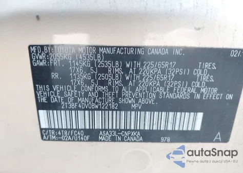 2011 Toyota Rav4 from USA, damaged, VIN 2T3BF4DV0BW122182